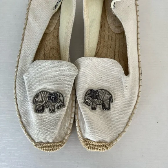 Soludos Shoes Womens 9 Beaded Elephant Canvas Espadrilles Shoes White - Picture 2 of 8